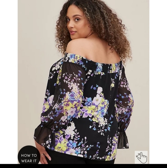 TORRID Studio Knit Off-Shoulder Smocked With Chiffon Sleeves Swing Top 3X - Picture 4 of 4